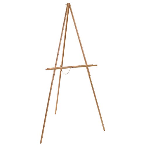 U.S. Art Supply 64″ High Torrey Wooden A-Frame Tripod Studio Artist Floor Easel – Adjustable Tray Height, Holds 40″ Canvas – Wood Display Holder