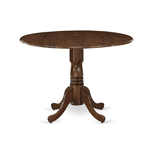 East West Furniture DLT-AWA-TP Dublin Dining Room Table – a Round Solid Wood Table Top with Dropleaf & Pedestal Base, 42×42 Inch, Walnut