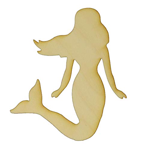 Unfinished Mermaid Wood Cut Out Available in a Variety of Sizes and Thicknesses (1/8” Thickness, Large 10.25″ x 12″ (Sold Individually))