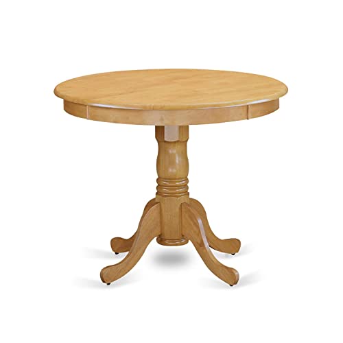 East West Furniture AMT-OAK-TP Antique Kitchen Dining Table – a Round Wooden Table Top with Pedestal Base, 36×36 Inch, Oak