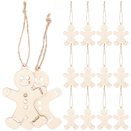 COHEALI Wooden Gingerbread Man Cutouts Unfinished Slices 100pcs DIY Gingerbread Man Shaped Crafts Shapes Hanging Sign Christmas Hanging Ornaments