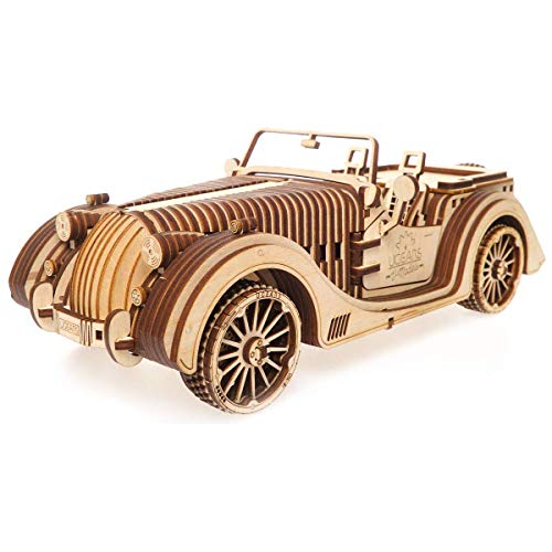 UGEARS VM-01 Roadster Vehicle – 3D Wooden car DYI – Fun Projects for Adults– 3D Mechanical Working Model Idea – Plywood Material with Transmission