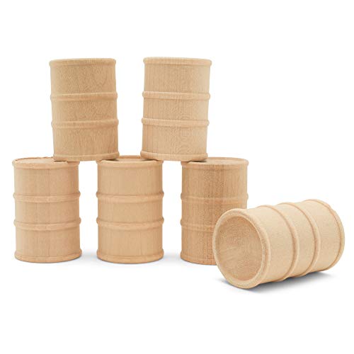 Wooden Oil Drums 1-5/8 Inch, Pack of 25, Small Unfinished Cargo Barrel, Perfect for Miniatures, Scale Models, Play Train Making or Woodworking Craft