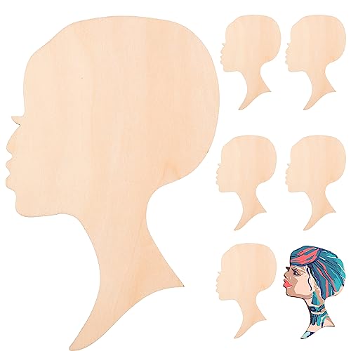 SEWACC 10pcs Painting Wood Chips Wooden Template Head Woman Silhouette Wood Head African Girl Wooden Slices Wood Cutout DIY Wood Cutout Crafts Wood