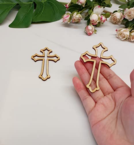 20pcs of Cross Wood Outline Shape,Cross Cake Charm Topper,Laser Cut Unfinished Wood,Antiochian Cross,Christian Cross Crafts (3”, Wood)