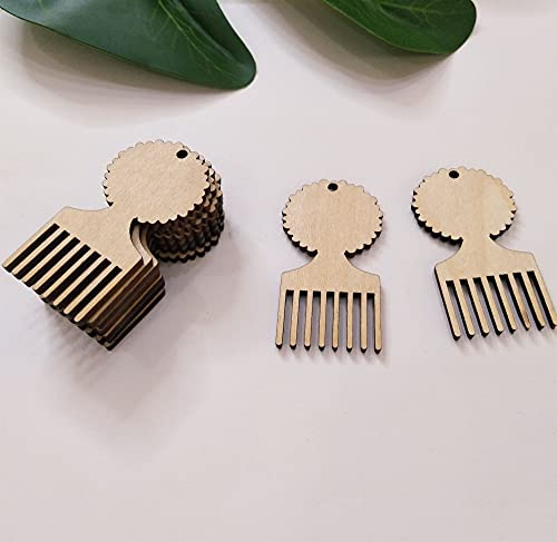 30PCS African Afro Hair Pic Unfinished Wood Earring Blanks, Pick Comb Jewelry Making Crafts, DIY Project Wood, Dangle Earrings Jewelry Blanks (2”)