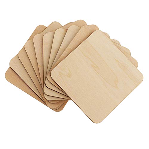 LIOOBO 50pcs Wooden Slice Blank Cutout Square House Ornaments Square Blank Wooden Flat Ornaments Wooden Squares Cutout Tiles Natural Wood Decor