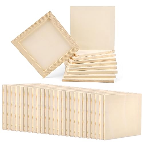 50pcs Unfinished Wood Canvas, 6×6 Inch Multipurpose Blank Wood Canvas Boards Pine Wood Panels Wood Canvases for Painting Drawing Craft DIY Art