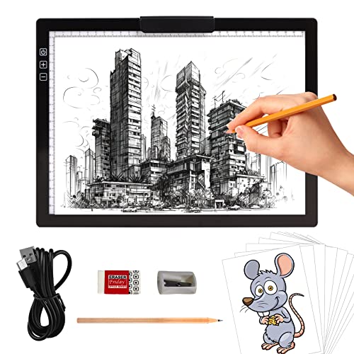 Rechargeable A4 Light Pad with Innovative Stand and Top Clip, Elice Wireless Bright Light Tracing Board Portable LED Artcraft Tracer Box for Artists,