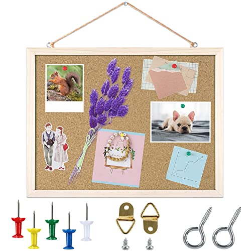 Cork Board Bulletin Board – 15.7 X 12 Inches Vision Board Wood Frame Corkboard Message Board Wall Mounted Pin Board for School, Home & Office (with