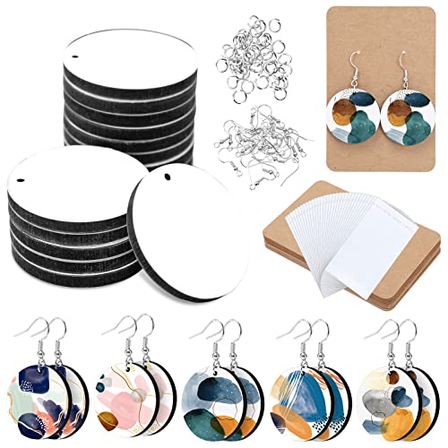 Whaline 50Pcs Round Sublimation Blank Earrings with Earring Hooks and Jump Rings Unfinished Heat Transfer Earrings for Christmas Valentine Women