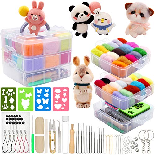 Needle Felting Kit 109 Pieces Set, Wool Roving 36 Colors with Complete Felt Tools and Storage Box Needle Felting Starter Kit for DIY Craft Animal