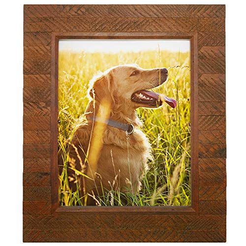 Eosglac 11×14 Picture Frame Rustic Brown, Handmade Wood Plank Design, Photo Frames Wall Mounting Display