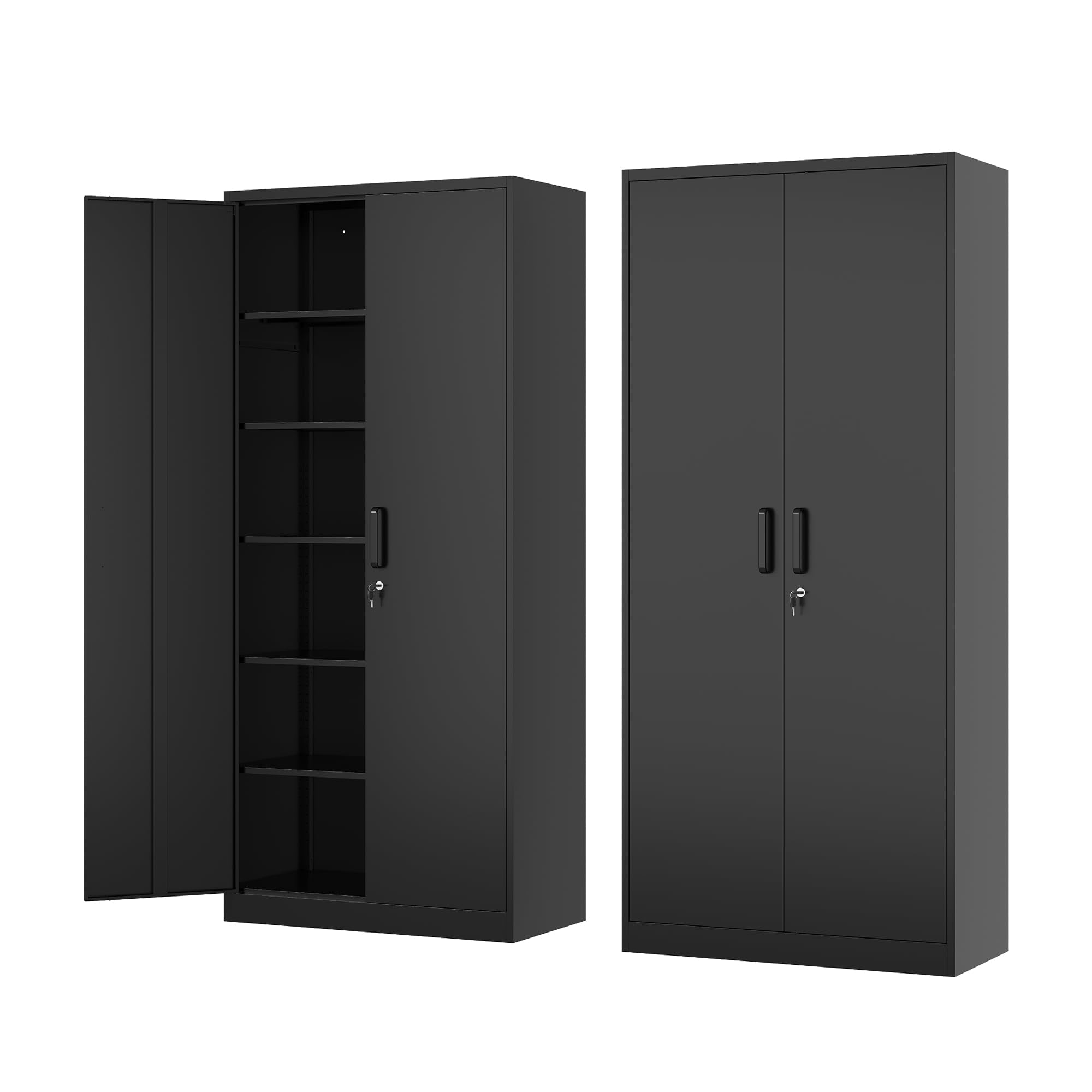 Fesbos Metal Storage Cabinet-72” Tall Steel File Cabinets with Lockable Doors and Adjustable Shelves-Black Steel Storage Cabinet for Home, School,