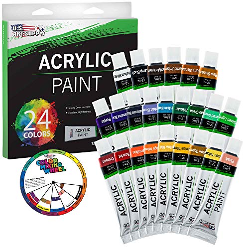 U.S. Art Supply Professional 24 Color Set of Acrylic Paint in 12ml Tubes – Rich Vivid Colors for Artists, Students, Beginners – Canvas Portrait