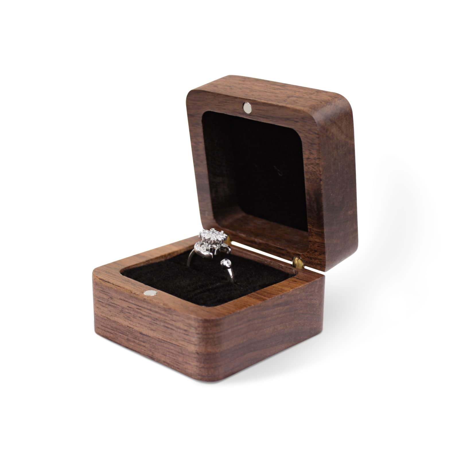 WisePoint Personalized Wooden Ring Box, Mini Engagement Ring Holder Box with Single Slot, Square Wedding Ring Box for Ring, Elegant and Retro Ring