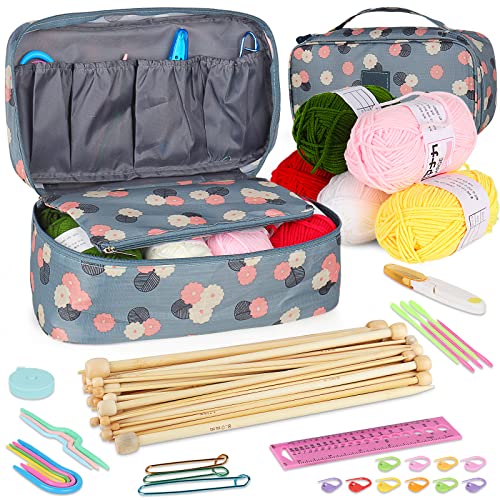 Coopay Knitting Kit 71 PCS Knitting Needles Set, Knitting Kit for Beginners Adults 2mm-10mm Straight Single Pointed Bamboo Knitting Needles with