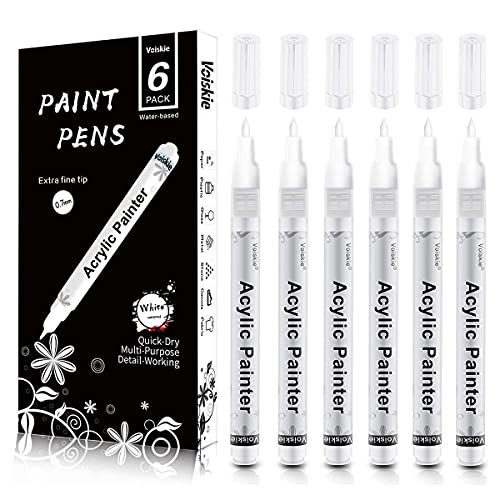 Paint Pens White Marker 6 Pack,0.7mm Acrylic White Permanent Marker,White Paint Pens for Rock Painting Stone Ceramic Glass Wood Plastic Glass Metal