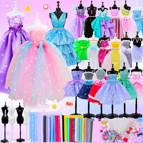 MINIFUN 600+Pcs Fashion Designer Kit for Girls, Sewing Kit with 4 Mannequins, DIY Art & Craft Activity for Kids, Girl Toys for Age 6 7 8 9 10 11 12+