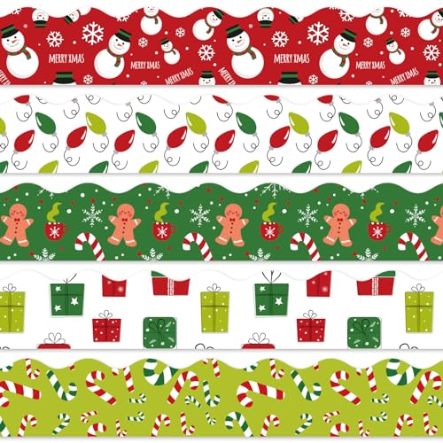 Whaline 69Ft Christmas Bulletin Board Borders Snowman Gingerbread Man Candy Bulb Self-Adhesive Bulletin Border Stickers for Holiday Classroom Office