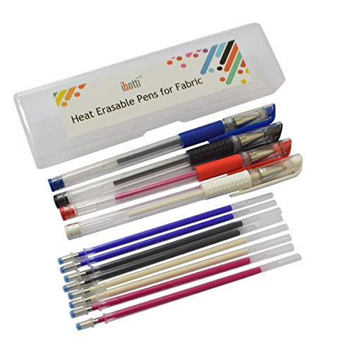 ibotti Heat Erase Pens for Fabric with 8 Free Refills for Quilting Sewing, 4 Colors Assorted Pack