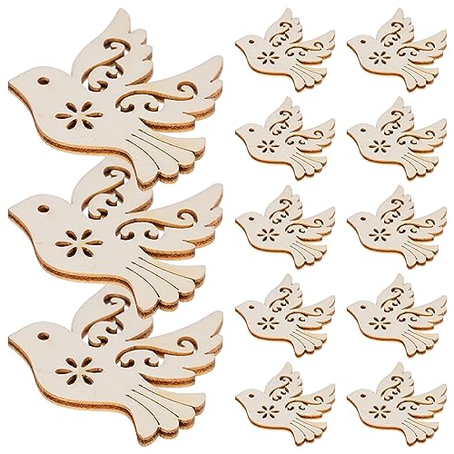 LIOOBO 50pcs Peace Dove Accessories Wooden Gift Tags Wooden Embellishments Blank Wooden chip Unfinished Wood Slices Wedding Decorations Wooden Dove