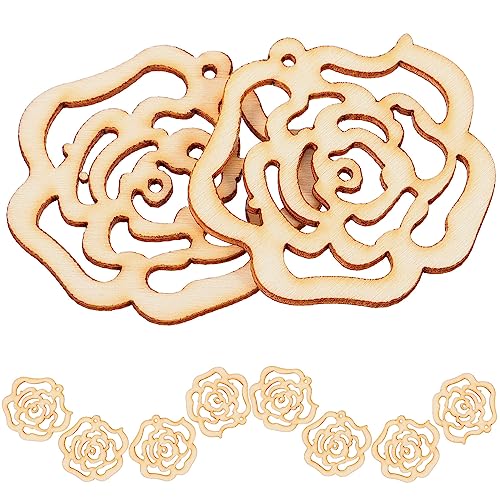 Hollow Rose Flower Mini Wooden Slices DIY Crafts Cutouts Wooden Scrapbooking Flower Shaped Hanging Ornaments for Valentine’s Day Wedding Party