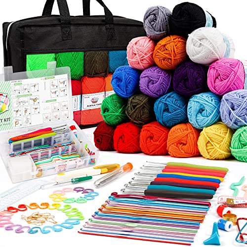 20 Large Acrylic Yarn Skeins-105 PCS Crochet Kit with Hooks Yarn Set, Premium Bundle Includes 2000 Yards Yarn Balls, Needles, Accessories, Ideal