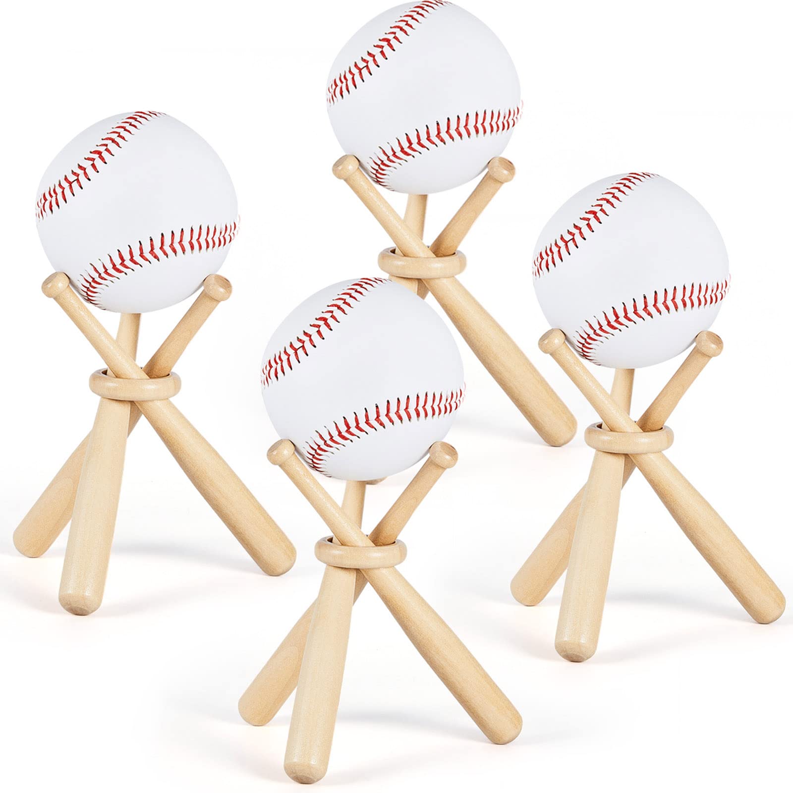 Maitys Wooden Baseball Stand Display Holder with Mini Baseball Bats and Wooden Circles for Baseball Players Fans (8)