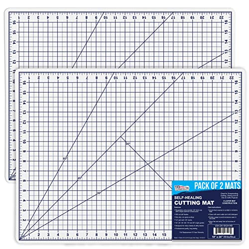 U.S. Art Supply – Pack of 2-18″ x 24″ White/Blue Professional Self Healing 5-6 Layer Double Sided Durable Non-Slip Cutting Mat Great for