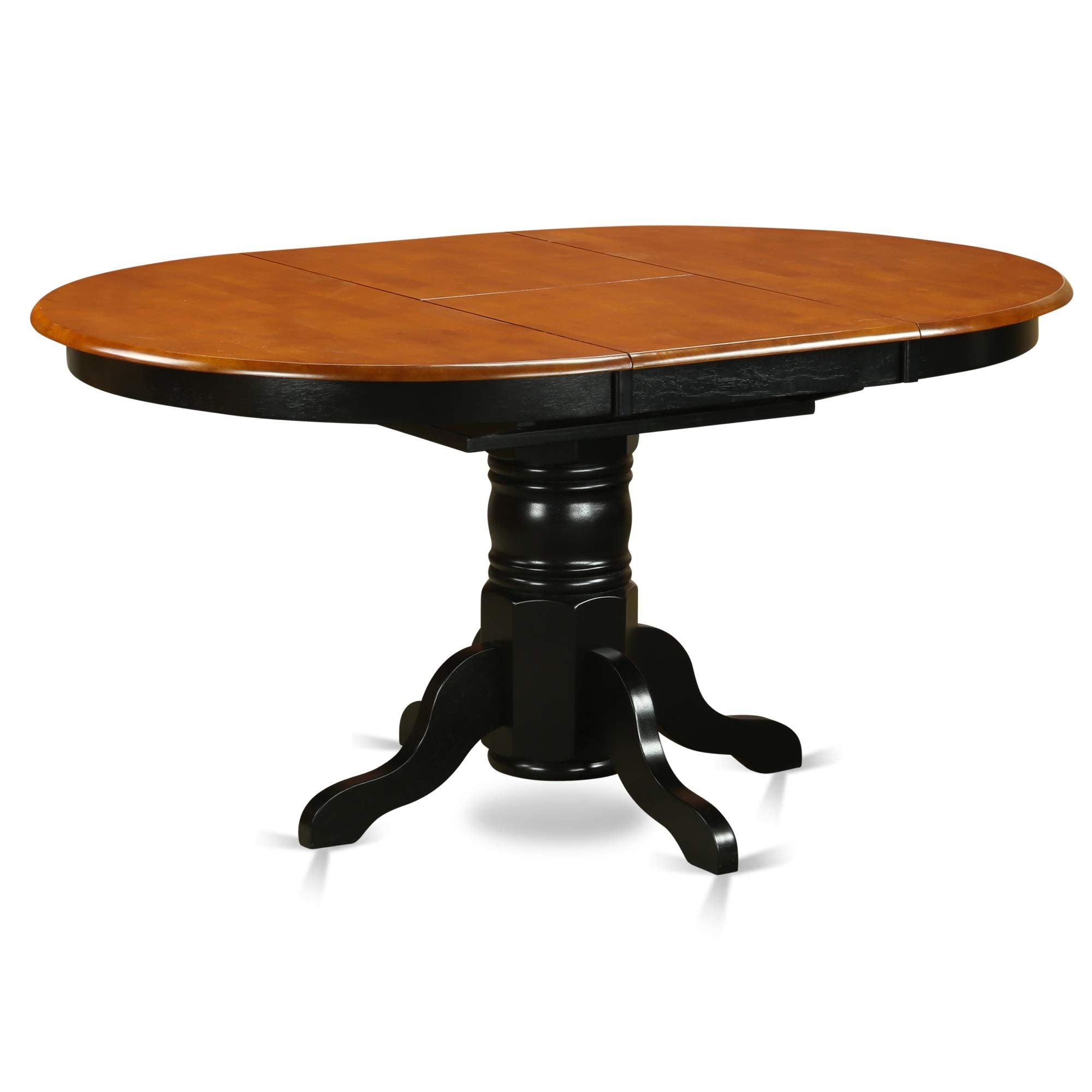 East West Furniture AVT-BLK-TP Avon Kitchen Dining Table – an Oval Wooden Table Top with Butterfly Leaf & Pedestal Base, 42×60 Inch, Black & Cherry