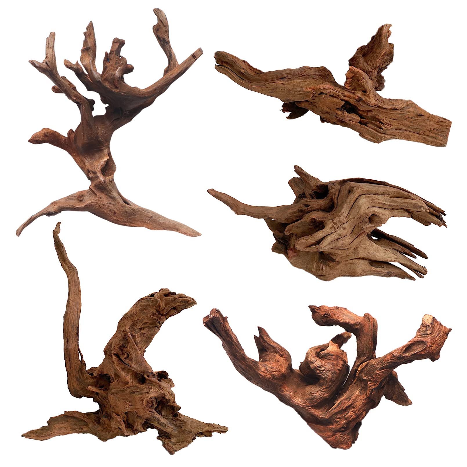 5Pcs Driftwood Branches Aquarium Wood Decoration Natural Fish Tank Habitat Decor Wood for Lizard Assorted Size,Small