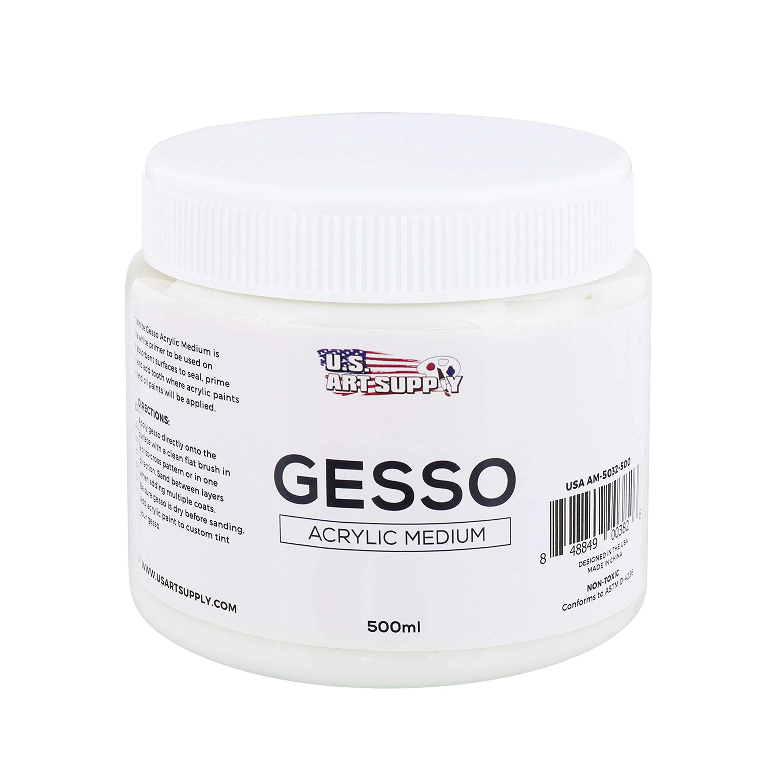 U.S. Art Supply White Gesso Acrylic Medium, 500ml Tub – 16.9 Ounces over a Pint