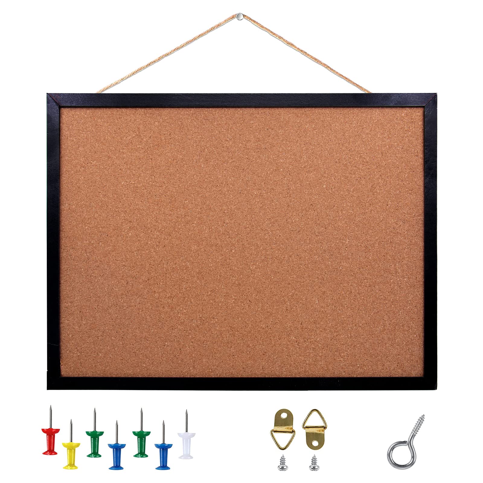 Black Cork Board Bulletin Board, 17.7″X 13.3″ pin Boards for Walls, Oak Wood Finish Frame, Wall Mounted Cork Board for Office Home and School(Pins,