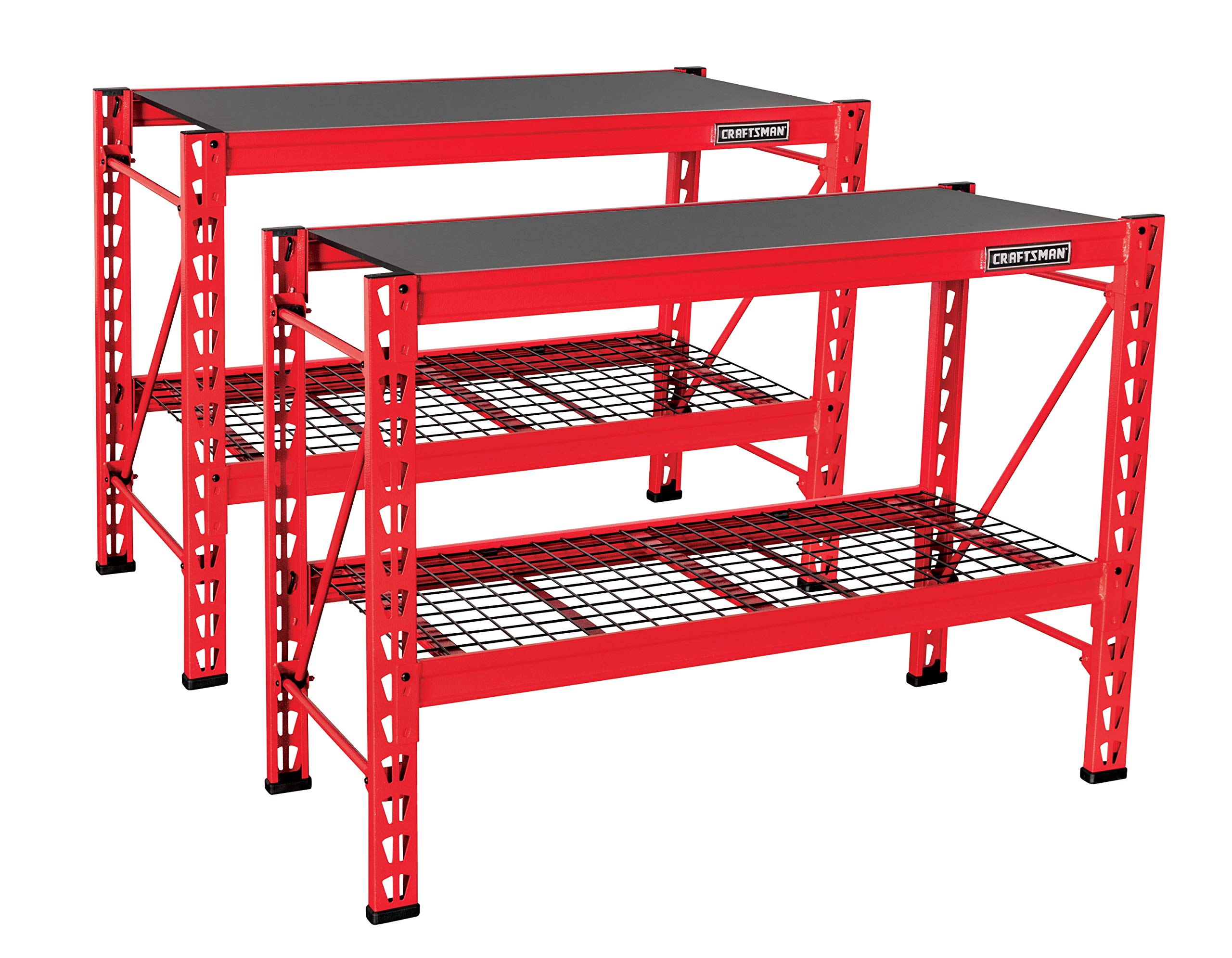 Craftsman 2-Shelf 3-Foot Tall Stackable Tool Chest Depth Storage Rack, 2-Pack, Red