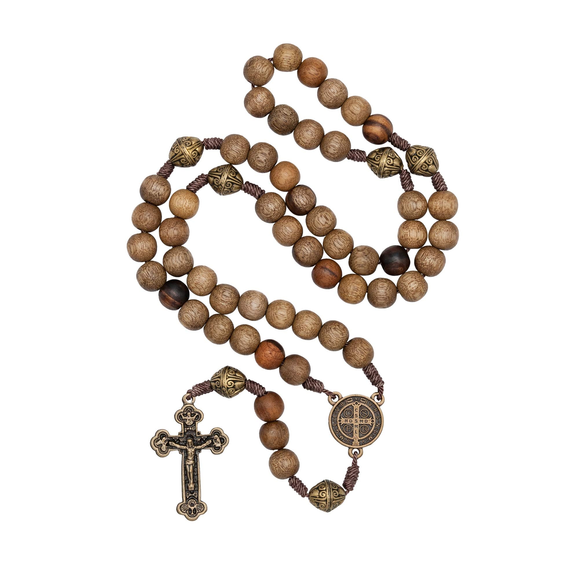 Intercession Our Father Sacred Handmade Solid Wood Rosary (St Benedict – Walnut)