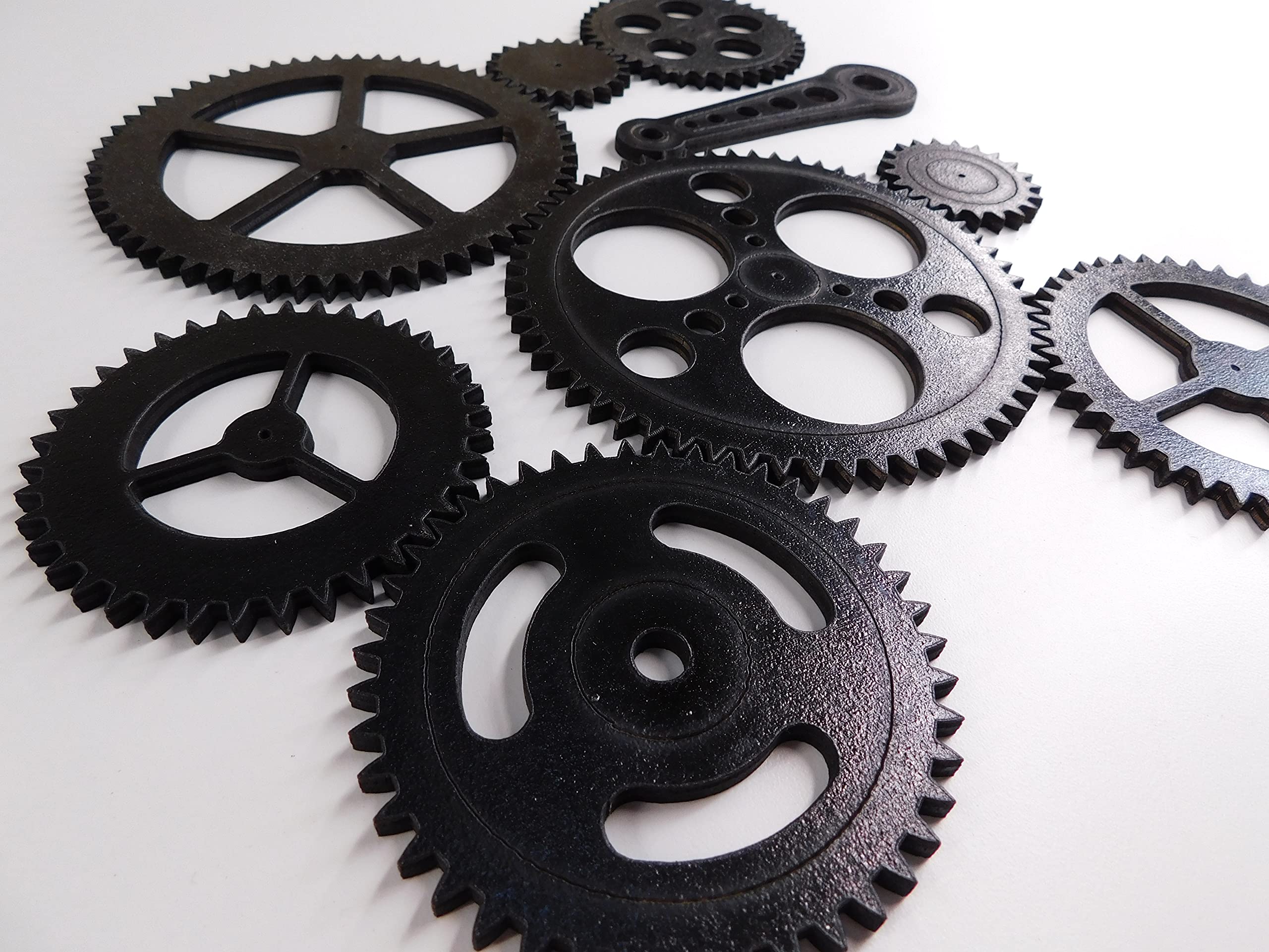 Steampunk Gears Wall Decor – Eight Gears, Two Push Rods – 10 Pieces – Free Shipping – Wood Gears