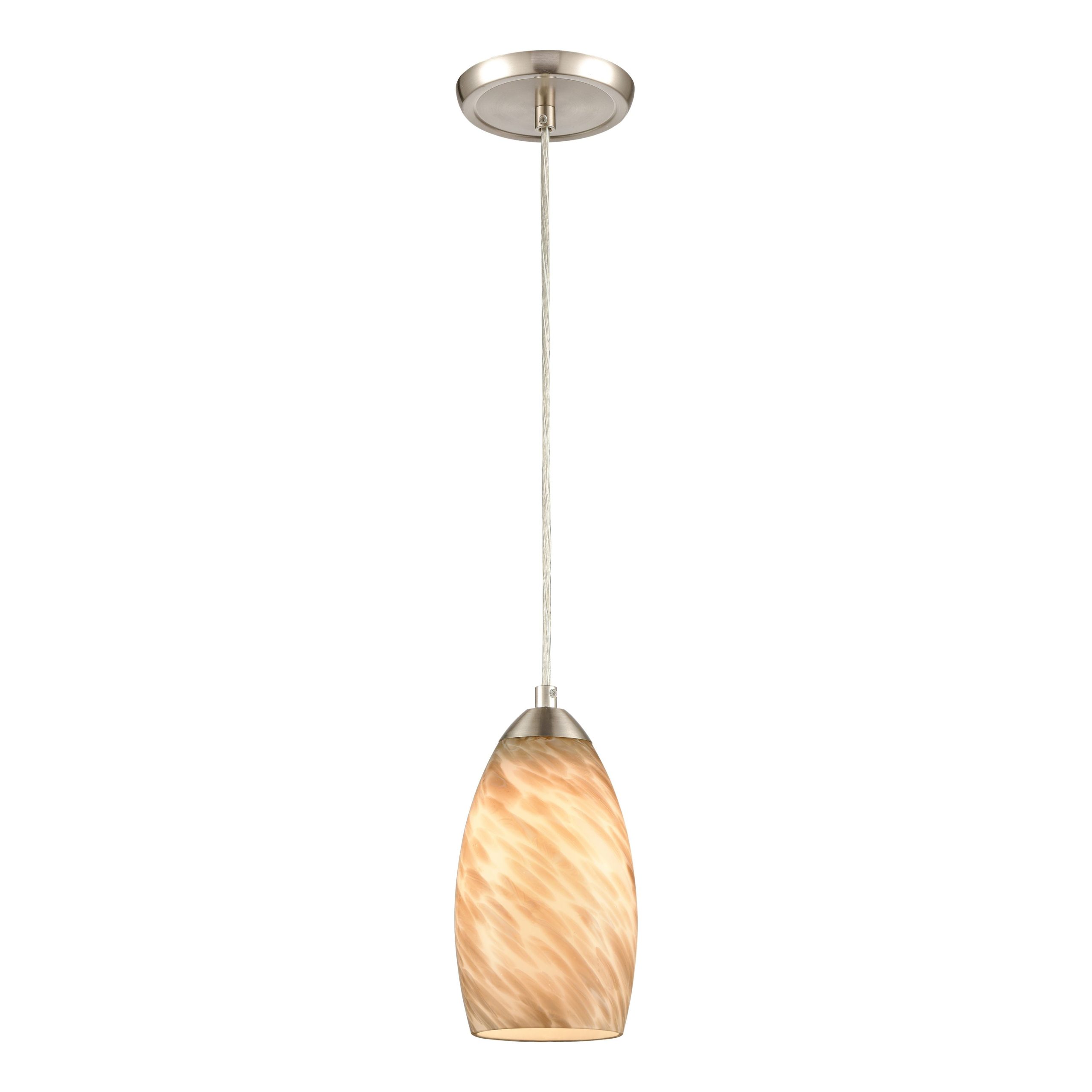 ELK SHOWROOM 85291/1 Evening Sky 5” Wide 1-Light Mini Pendant – Satin Nickel With Tan Cloud Glass