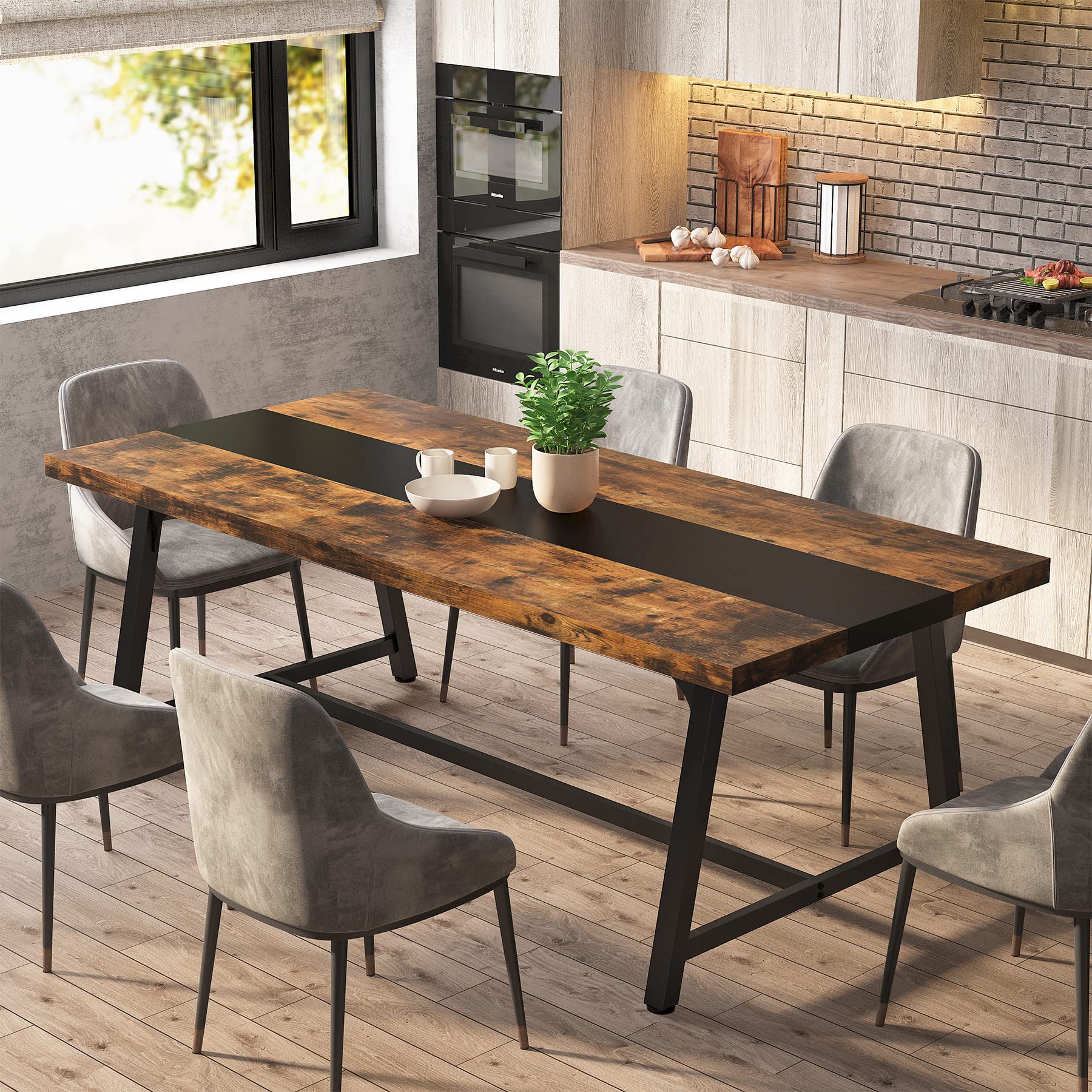 Tribesigns Dining Table for 8 People, 70.87-inch Rectangular Wood Kitchen Table with Strong Metal Frame, Industrial Large Long Dining Room Table for