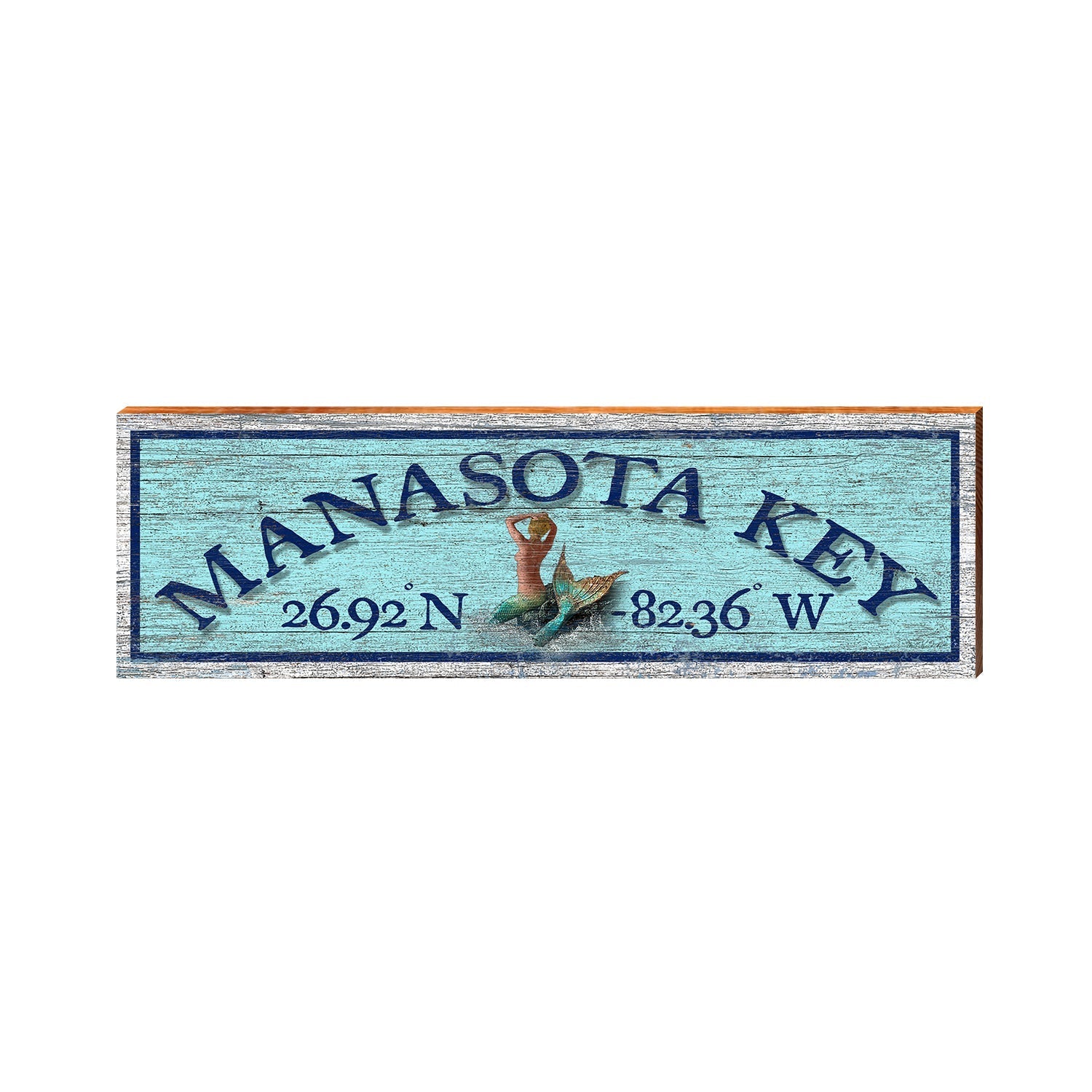 Manasota Key Mermaid Blue Latitude Longitude | Real Wood Art Print