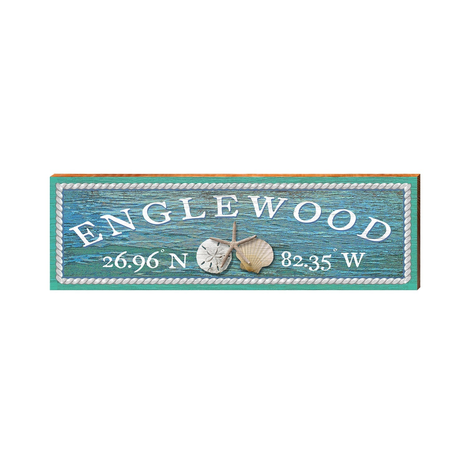 Englewood Triple Shell Water Latitude Longitude | Real Wood Art Print