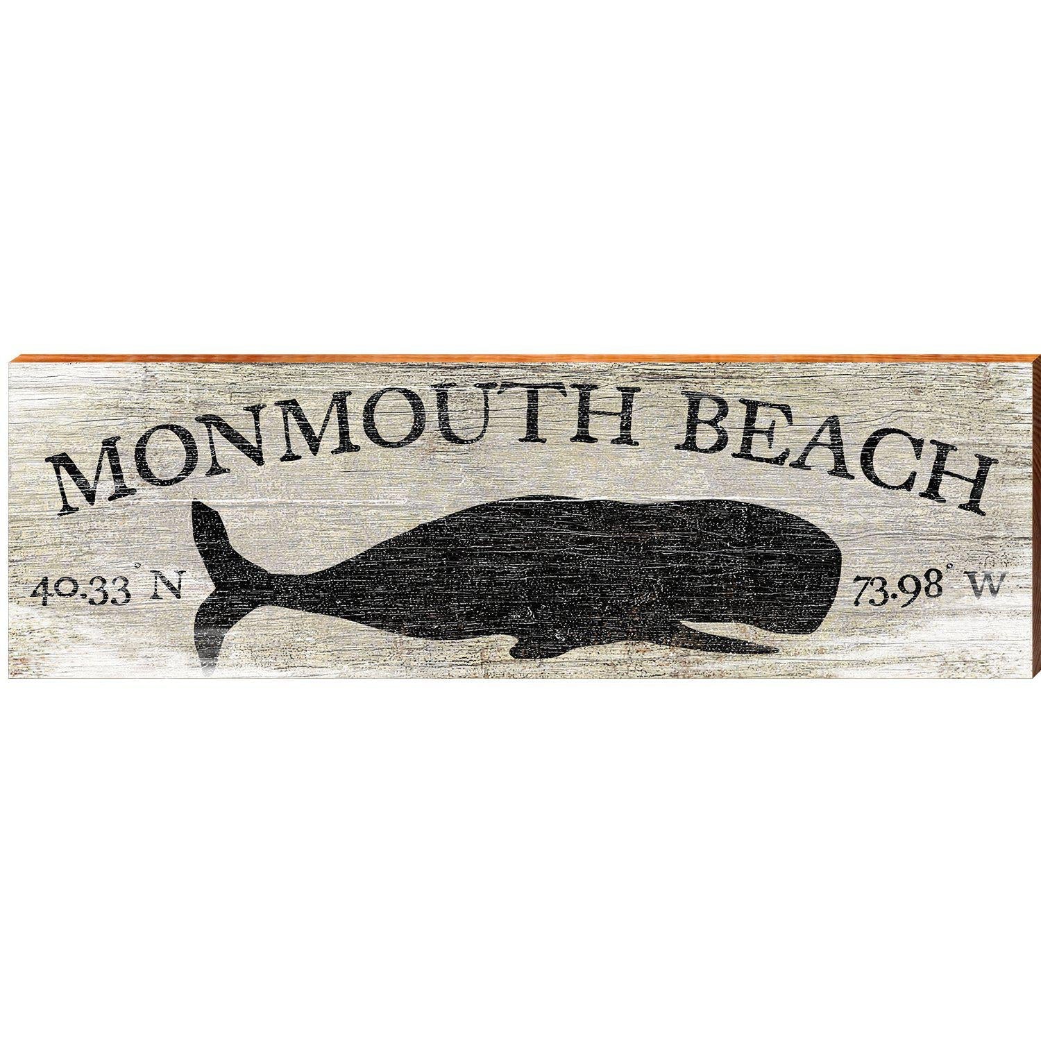 Monmouth Beach Whale Grey Latitude Longitude | Wall Art Print on Real Wood