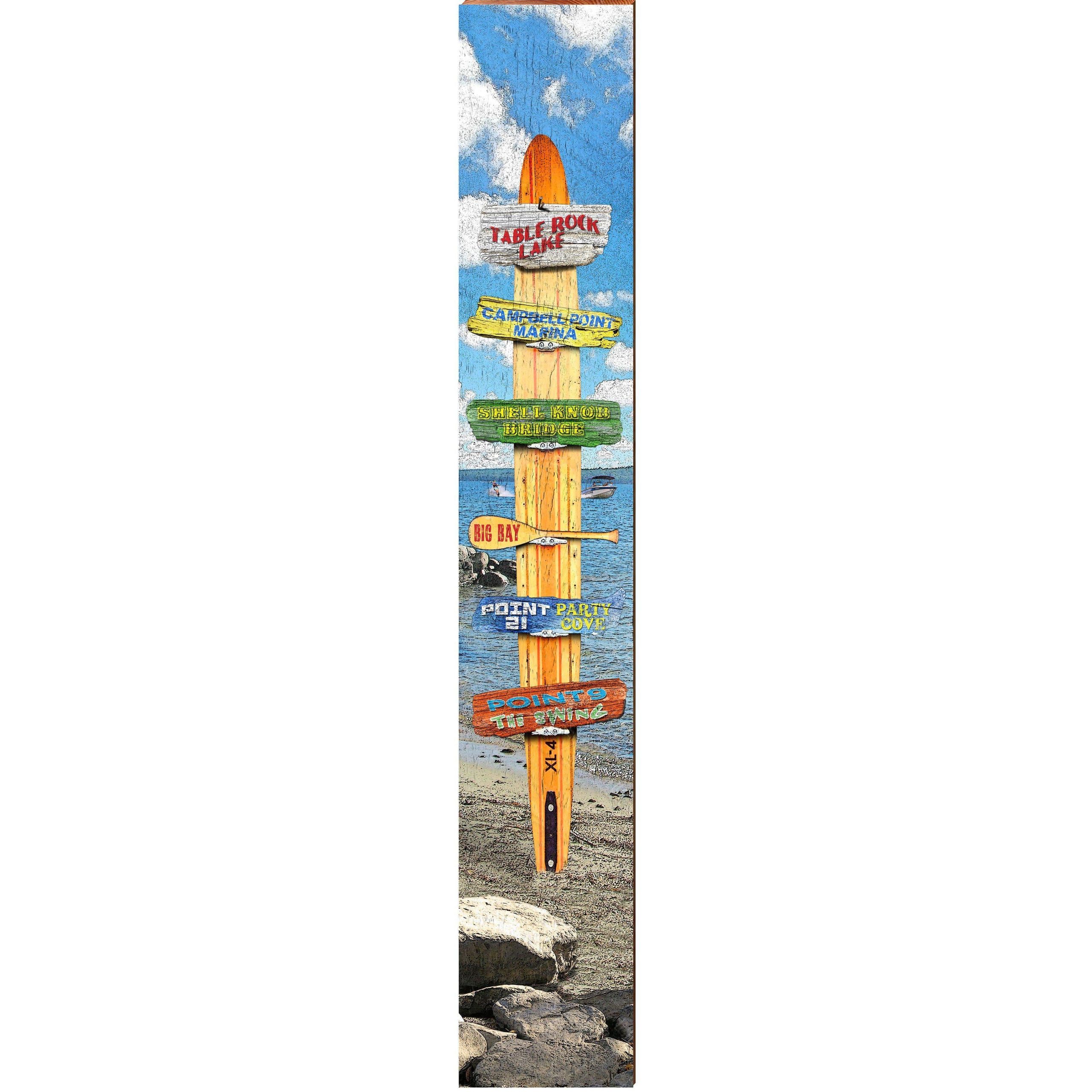 Table Rock Lake, Missouri Water Ski Directional Wooden Sign | Wall Art Print on Real Wood