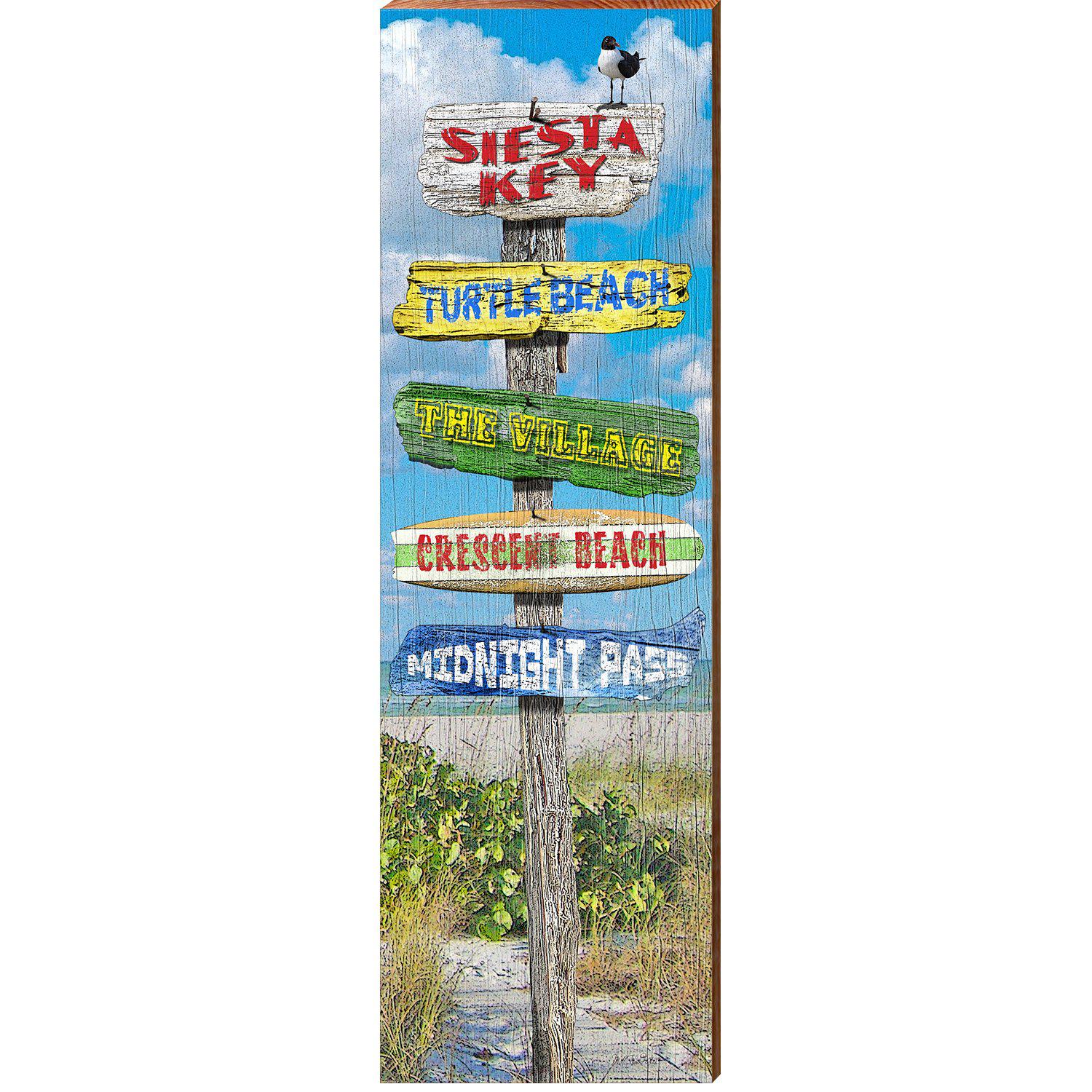 Siesta Key Beach Directional | Wall Art Print on Real Wood