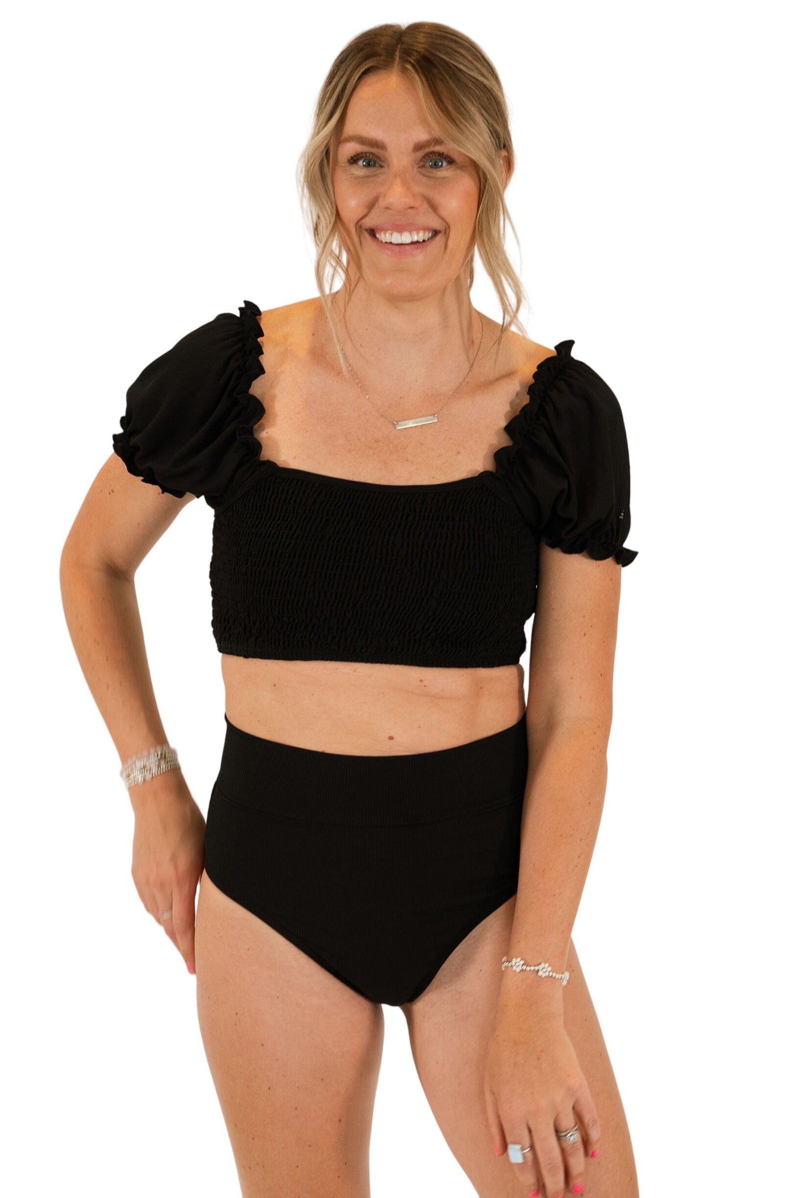 Women’s Sleeved Bikini | Black Ribbed