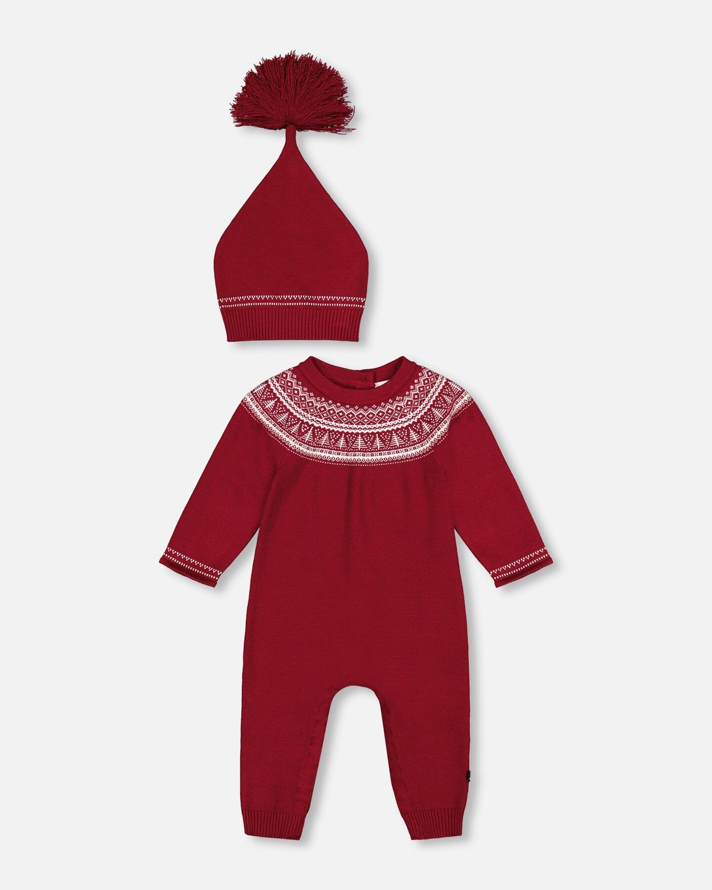 Knitted Icelandic One Piece And Hat Set Burgundy