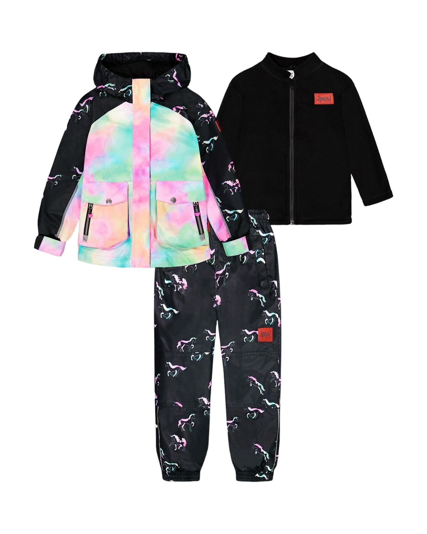 Printed 3 In 1 Mid-season Set Black And Multicolor Unicorns