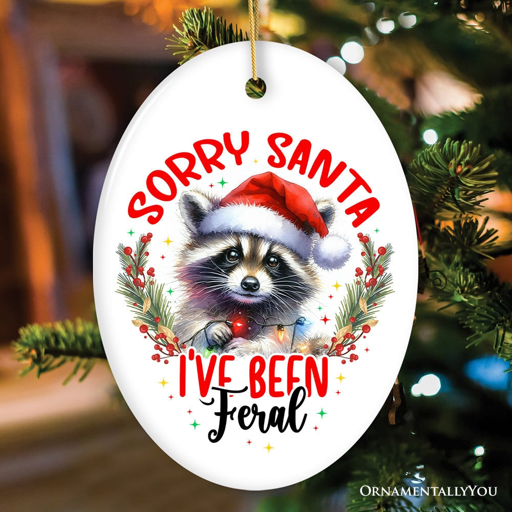 Sorry Santa I’ve Been Feral Ornament, Funny Raccoon Christmas Gift and Decor