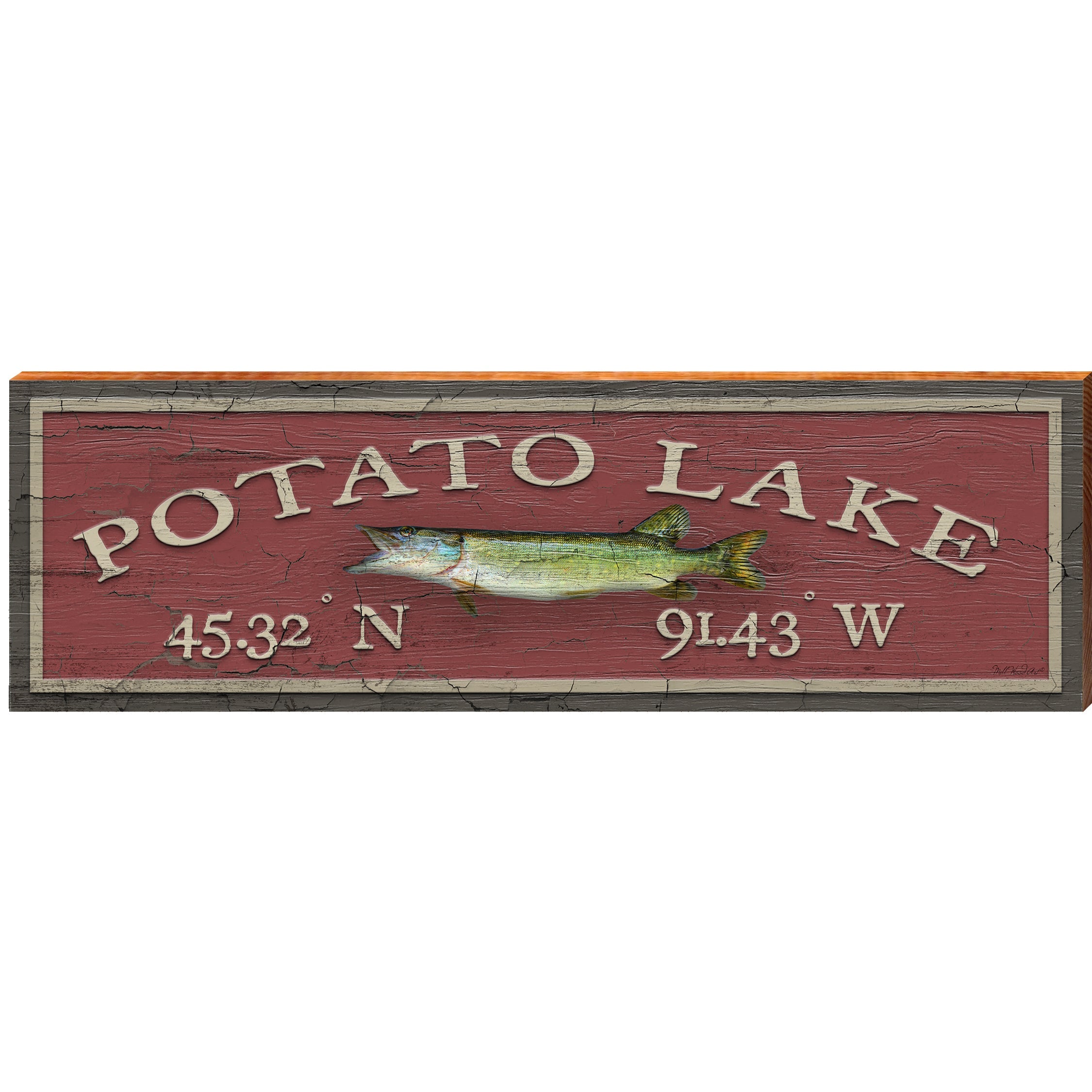 Potato Lake Latitude Longitude Sign | Wall Art Print on Real Wood