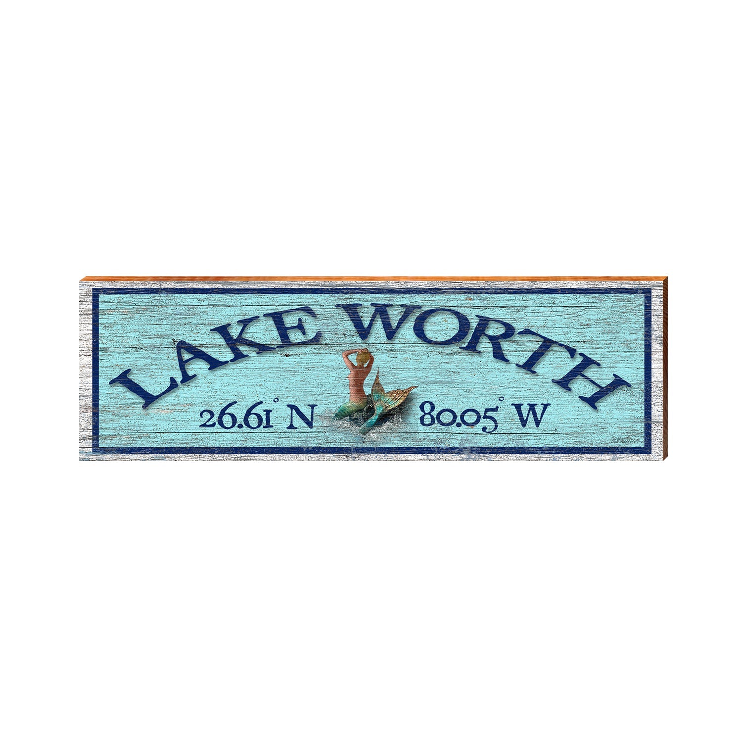 Lake Worth Mermaid Latitude Longitude Sign | Wall Art Print on Real Wood